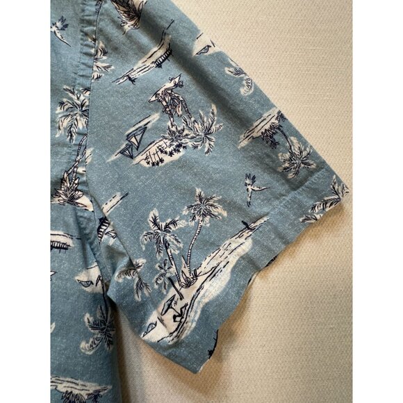 Old Navy Men's The Classic Shirt Slim Fit Palm Hawaiian Button Down Size L Blue - Picture 6 of 11